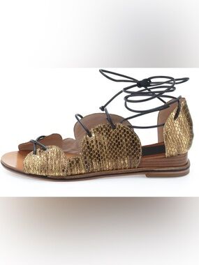 10 Crosby by Derek Lam Gold Snakeskin Lace Up Sandal Size 8M